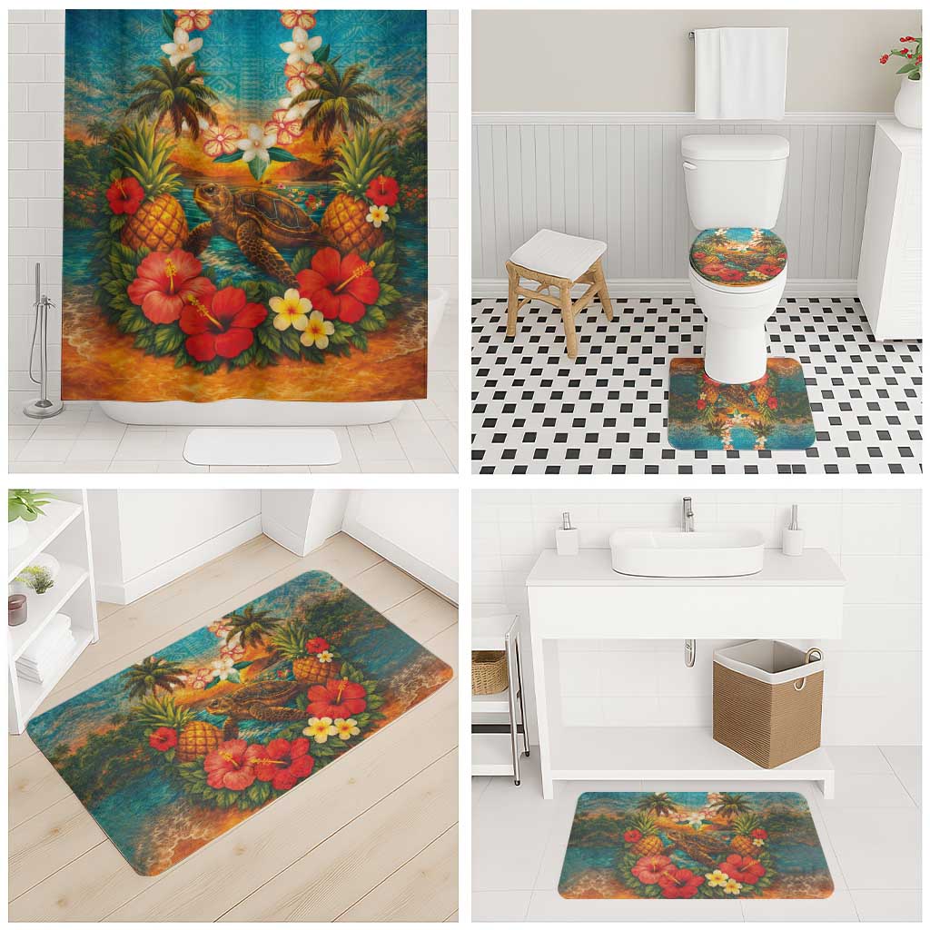 Hawaiian Turtles on Beach Bathroom Set with Pineapple Tropical Plant and Lei LT03 - Polynesian Pride