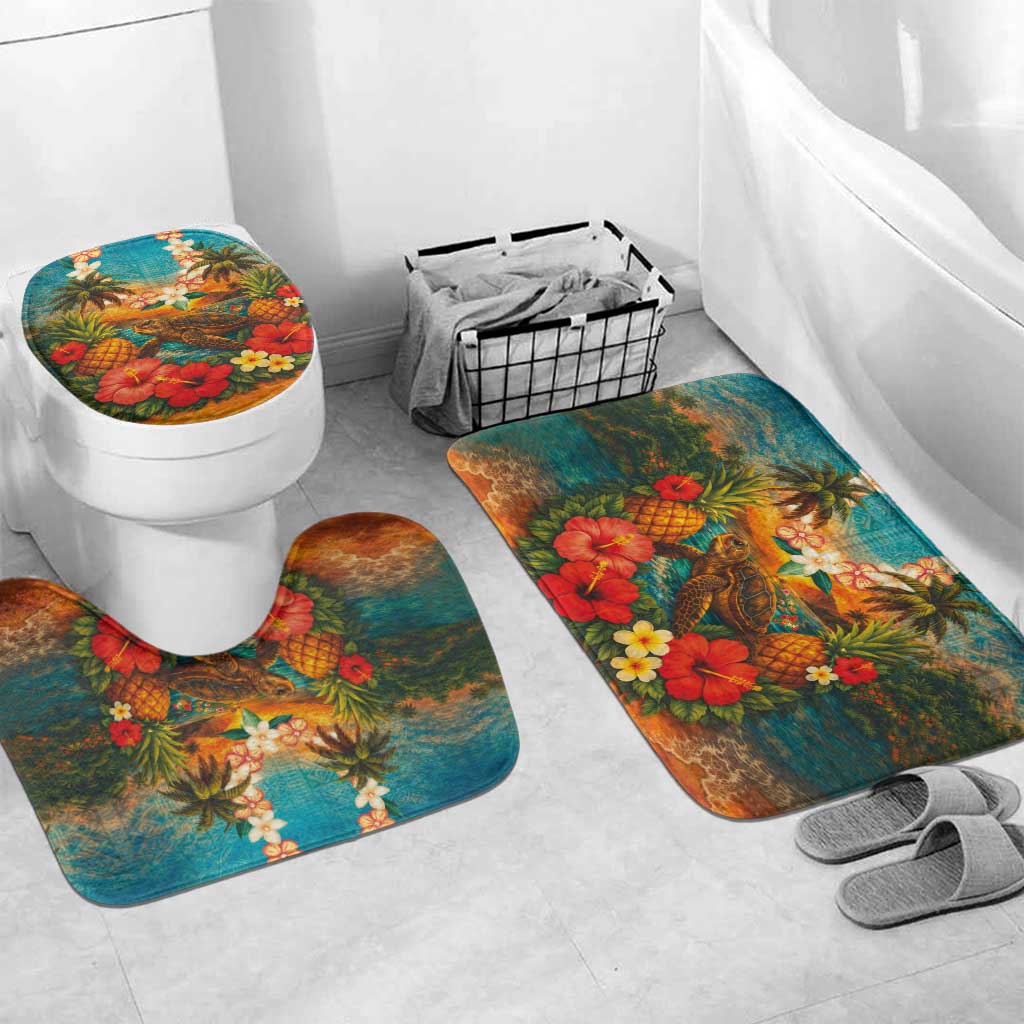 Hawaiian Turtles on Beach Bathroom Set with Pineapple Tropical Plant and Lei LT03 Mat Set Only (3 pcs) One Size Multicolor - Polynesian Pride