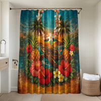 Hawaiian Turtles on Beach Bathroom Set with Pineapple Tropical Plant and Lei LT03 Shower Curtain Only Multicolor - Polynesian Pride