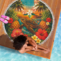 Hawaiian Turtles on Beach Beach Blanket with Pineapple Tropical Plant and Lei LT03 - Polynesian Pride