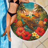 Hawaiian Turtles on Beach Beach Blanket with Pineapple Tropical Plant and Lei LT03 - Polynesian Pride