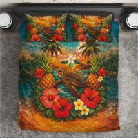 Hawaiian Turtles on Beach Bedding Set with Pineapple Tropical Plant and Lei LT03 Multicolor - Polynesian Pride