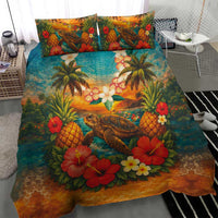 Hawaiian Turtles on Beach Bedding Set with Pineapple Tropical Plant and Lei LT03 - Polynesian Pride