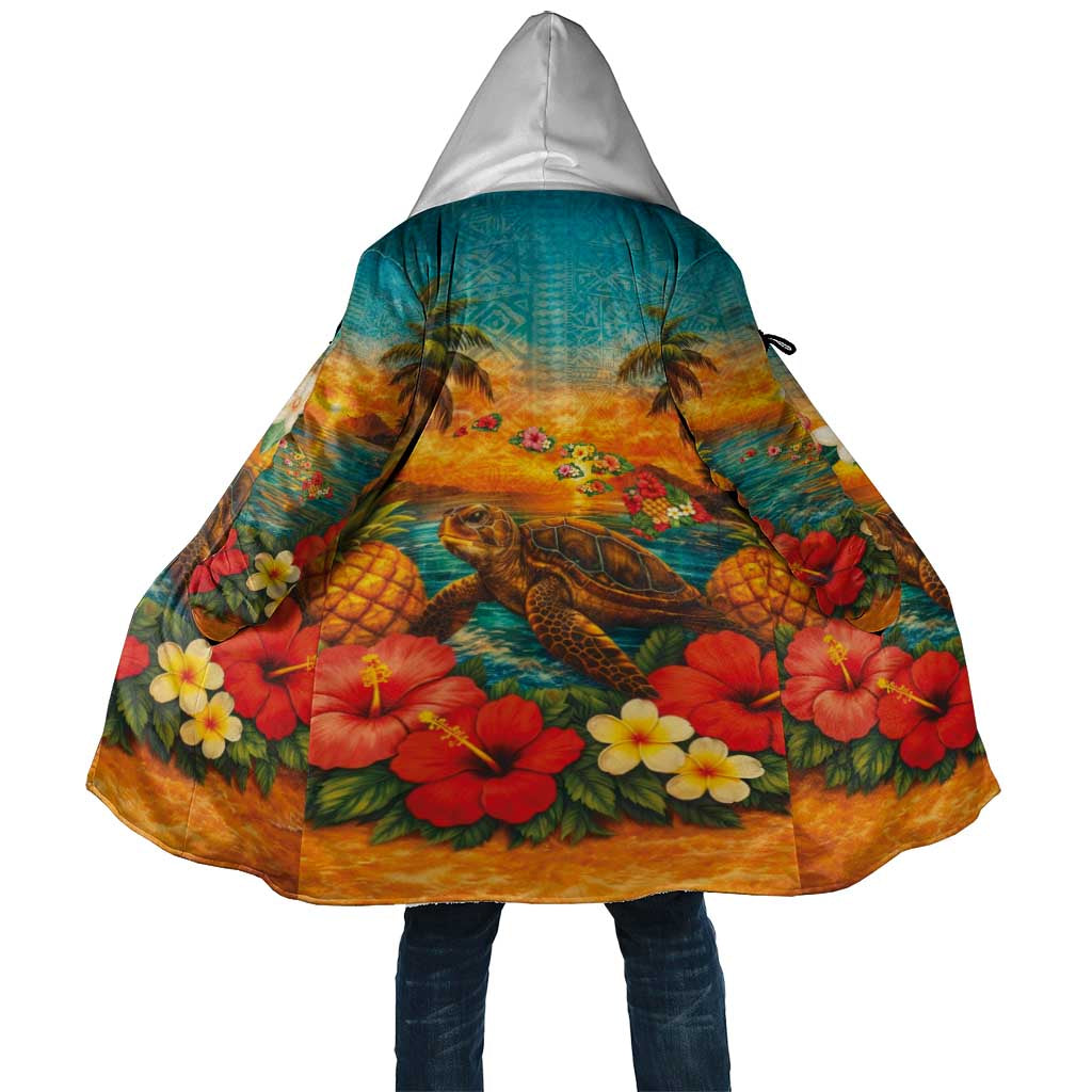 Hawaiian Turtles on Beach Cloak with Pineapple Tropical Plant and Lei LT03 Unisex Multicolor - Polynesian Pride