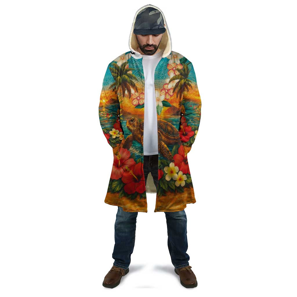 Hawaiian Turtles on Beach Cloak with Pineapple Tropical Plant and Lei LT03 - Polynesian Pride