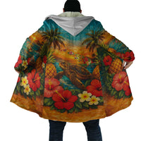 Hawaiian Turtles on Beach Cloak with Pineapple Tropical Plant and Lei LT03 - Polynesian Pride