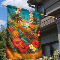 Hawaiian Turtles on Beach Garden Flag with Pineapple Tropical Plant and Lei LT03 - Polynesian Pride