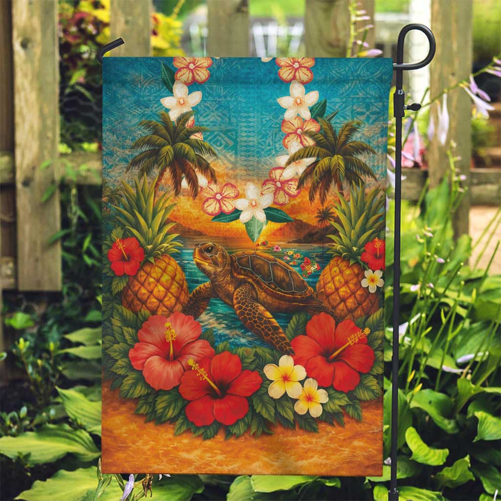 Hawaiian Turtles on Beach Garden Flag with Pineapple Tropical Plant and Lei LT03 Garden Flag Multicolor - Polynesian Pride