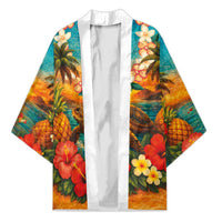 Hawaiian Turtles on Beach Kimono with Pineapple Tropical Plant and Lei LT03 Unisex Multicolor - Polynesian Pride