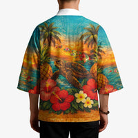 Hawaiian Turtles on Beach Kimono with Pineapple Tropical Plant and Lei LT03 - Polynesian Pride