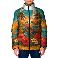 Hawaiian Turtles on Beach Padded Jacket with Pineapple Tropical Plant and Lei LT03 Men Multicolor - Polynesian Pride