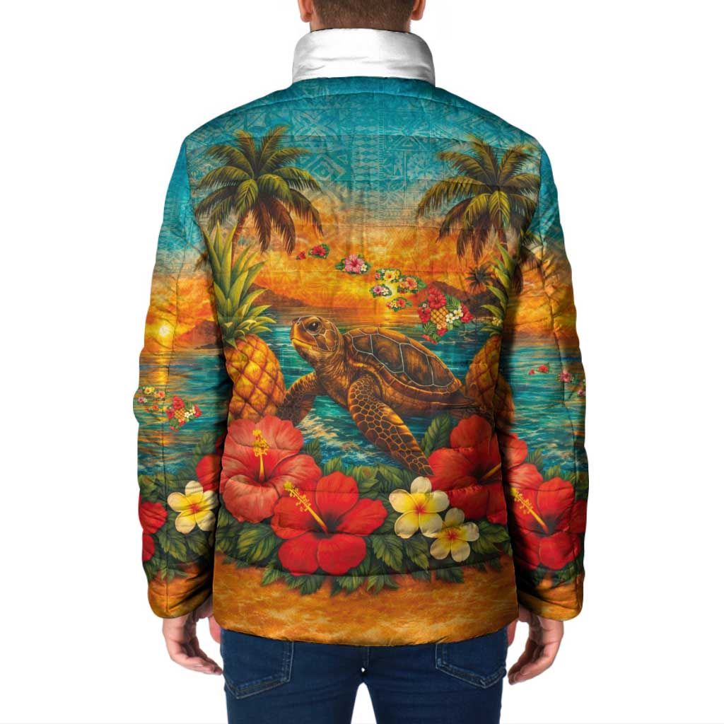 Hawaiian Turtles on Beach Padded Jacket with Pineapple Tropical Plant and Lei LT03 - Polynesian Pride