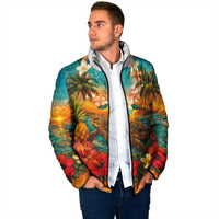 Hawaiian Turtles on Beach Padded Jacket with Pineapple Tropical Plant and Lei LT03 - Polynesian Pride