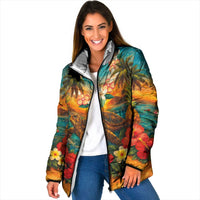 Hawaiian Turtles on Beach Padded Jacket with Pineapple Tropical Plant and Lei LT03 Women Multicolor - Polynesian Pride