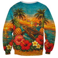 Hawaiian Turtles on Beach Sweatshirt with Pineapple Tropical Plant and Lei LT03 - Polynesian Pride