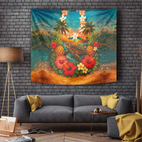 Hawaiian Turtles on Beach Tapestry with Pineapple Tropical Plant and Lei LT03 Multicolor - Polynesian Pride