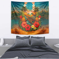 Hawaiian Turtles on Beach Tapestry with Pineapple Tropical Plant and Lei LT03 - Polynesian Pride