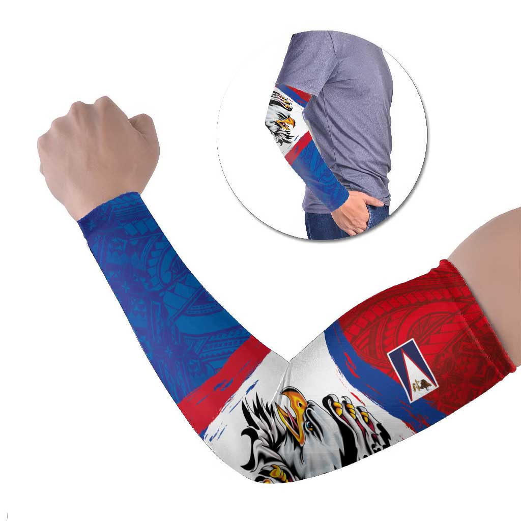 American Samoa Flag Day Arm Sleeves Polynesian Art Geometric with Flag Brush Style LT03 Set of 2 Multicolor - Polynesian Pride