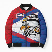American Samoa Flag Day Bomber Puffer Jacket Polynesian Art Geometric with Flag Brush Style LT03 Unisex Multicolor - Polynesian Pride