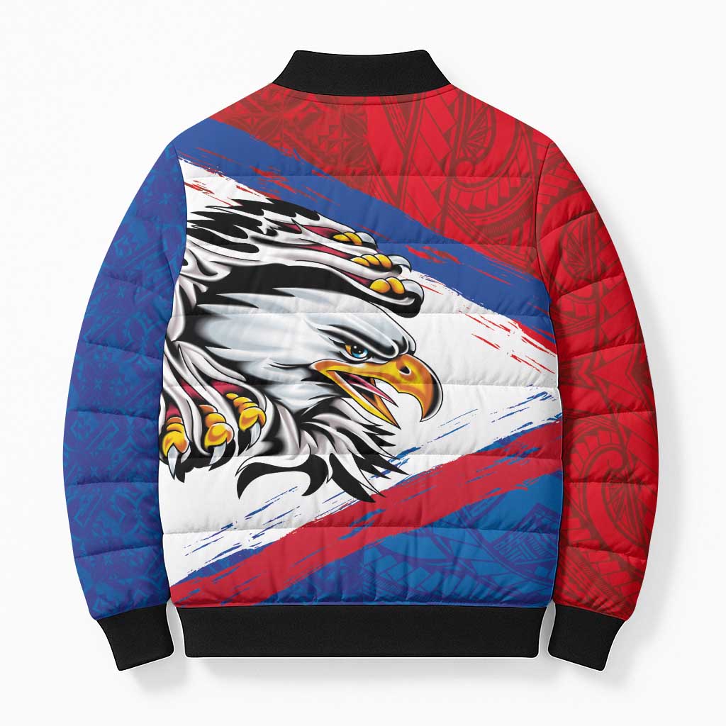 American Samoa Flag Day Bomber Puffer Jacket Polynesian Art Geometric with Flag Brush Style LT03 - Polynesian Pride