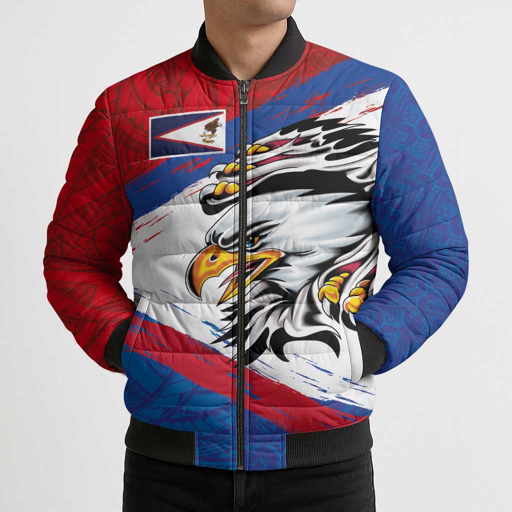 American Samoa Flag Day Bomber Puffer Jacket Polynesian Art Geometric with Flag Brush Style LT03 - Polynesian Pride