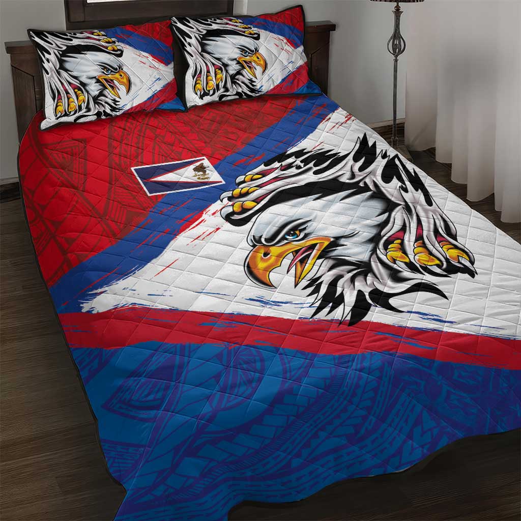 American Samoa Flag Day Quilt Bed Set Polynesian Art Geometric with Flag Brush Style LT03 Multicolor - Polynesian Pride