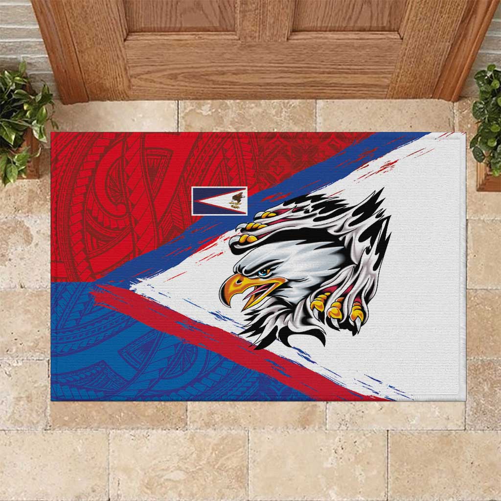 American Samoa Flag Day Rubber Doormat Polynesian Art Geometric with Flag Brush Style LT03 Multicolor - Polynesian Pride