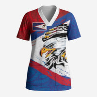 American Samoa Flag Day Scrub Top Polynesian Art Geometric with Flag Brush Style LT03 Adult Multicolor - Polynesian Pride