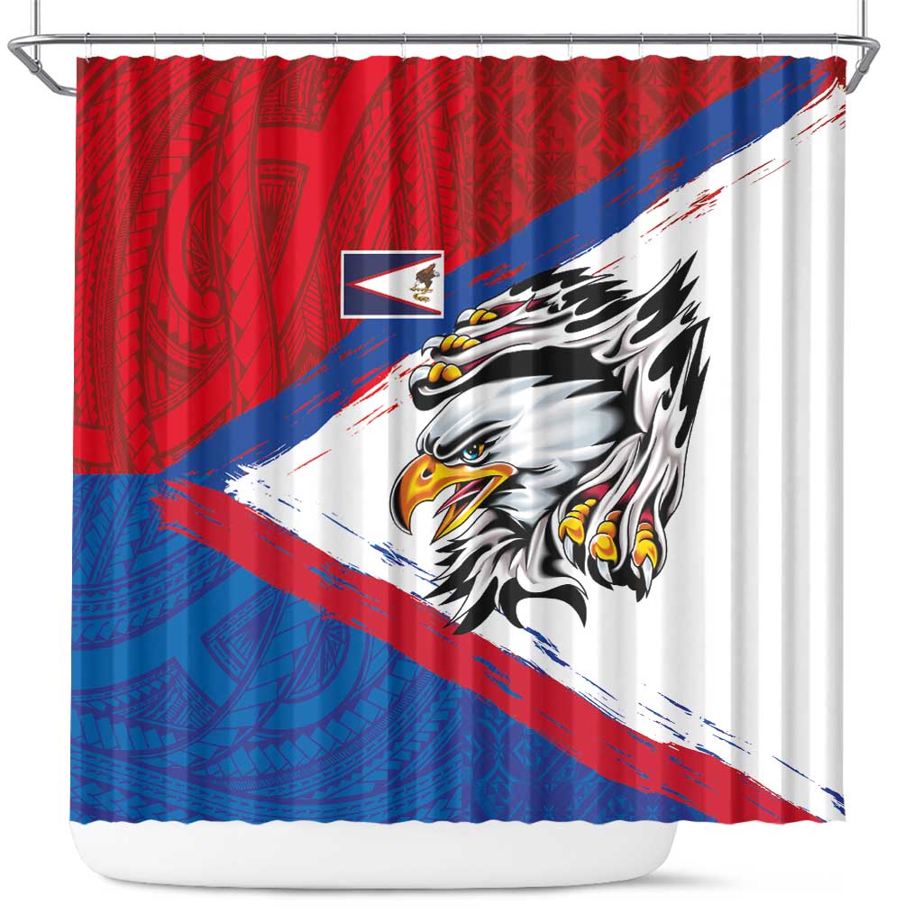 American Samoa Flag Day Shower Curtain Polynesian Art Geometric with Flag Brush Style LT03 Multicolor - Polynesian Pride