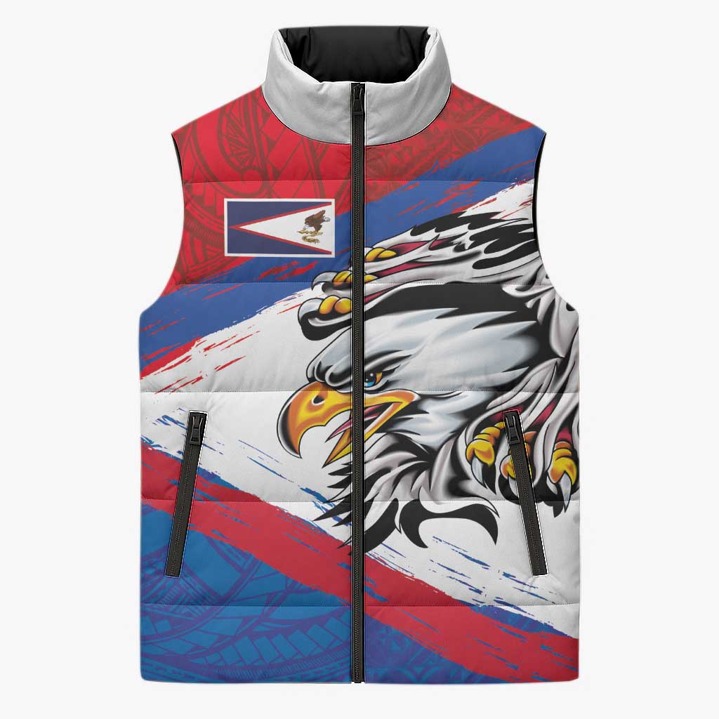 American Samoa Flag Day Sleeveless Puffer Jacket Polynesian Art Geometric with Flag Brush Style LT03 Unisex Multicolor - Polynesian Pride