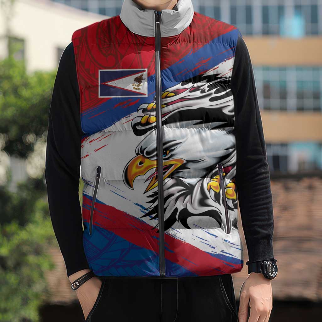 American Samoa Flag Day Sleeveless Puffer Jacket Polynesian Art Geometric with Flag Brush Style LT03 - Polynesian Pride