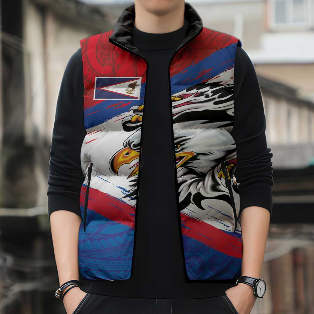 American Samoa Flag Day Sleeveless Puffer Jacket Polynesian Art Geometric with Flag Brush Style LT03 - Polynesian Pride