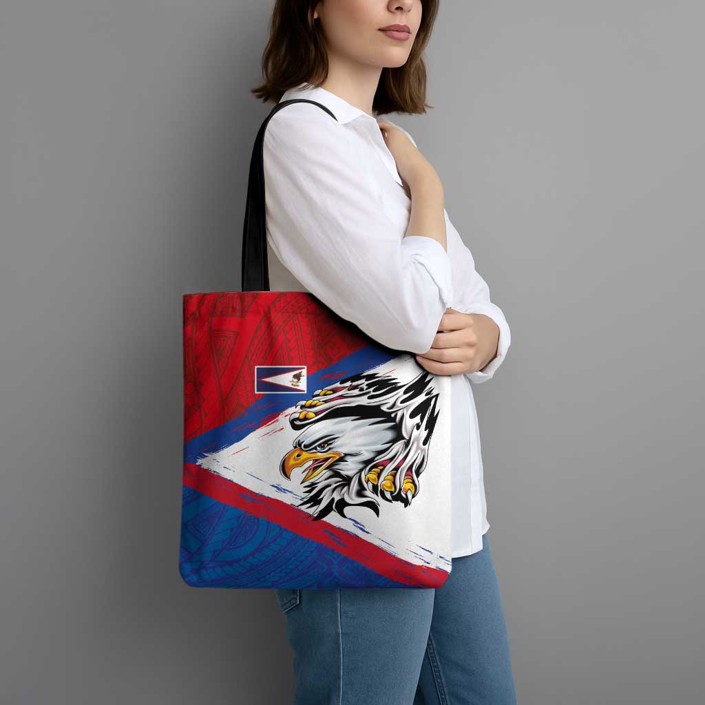 American Samoa Flag Day Tote Bag Polynesian Art Geometric with Flag Brush Style LT03 - Polynesian Pride