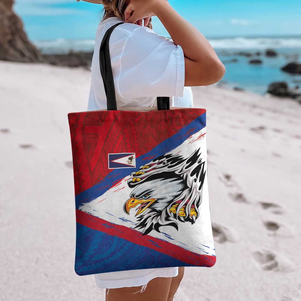 American Samoa Flag Day Tote Bag Polynesian Art Geometric with Flag Brush Style LT03 - Polynesian Pride