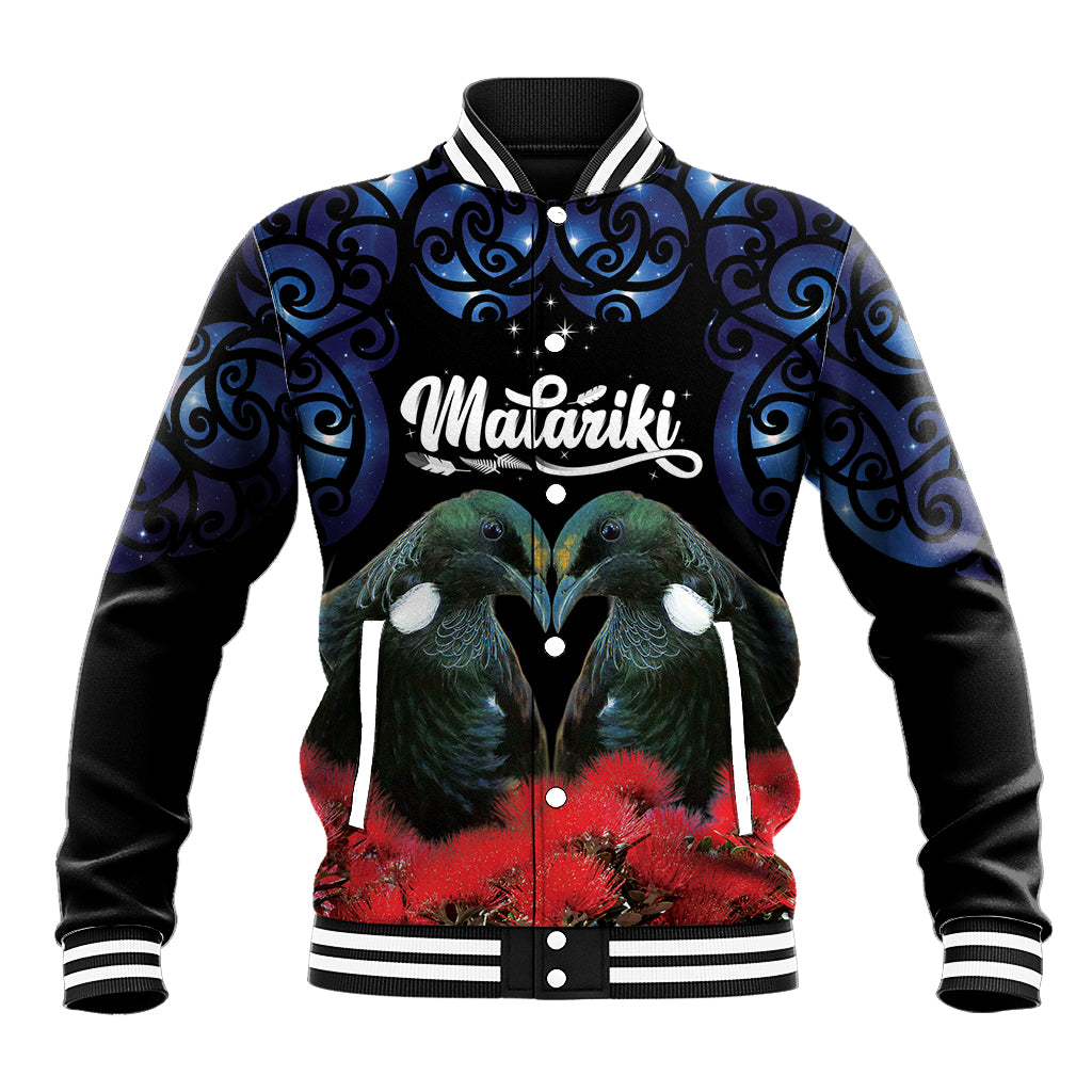 New Zealand Maori Matariki Baseball Jacket Hongi Tui Bird Pohutukawa and Polynesia Tribal