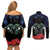 New Zealand Maori Matariki Couples Matching Off Shoulder Short Dress and Long Sleeve Button Shirt Hongi Tui Bird Pohutukawa and Polynesia Tribal