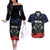 New Zealand Maori Matariki Couples Matching Off The Shoulder Long Sleeve Dress and Hawaiian Shirt Hongi Tui Bird Pohutukawa and Polynesia Tribal