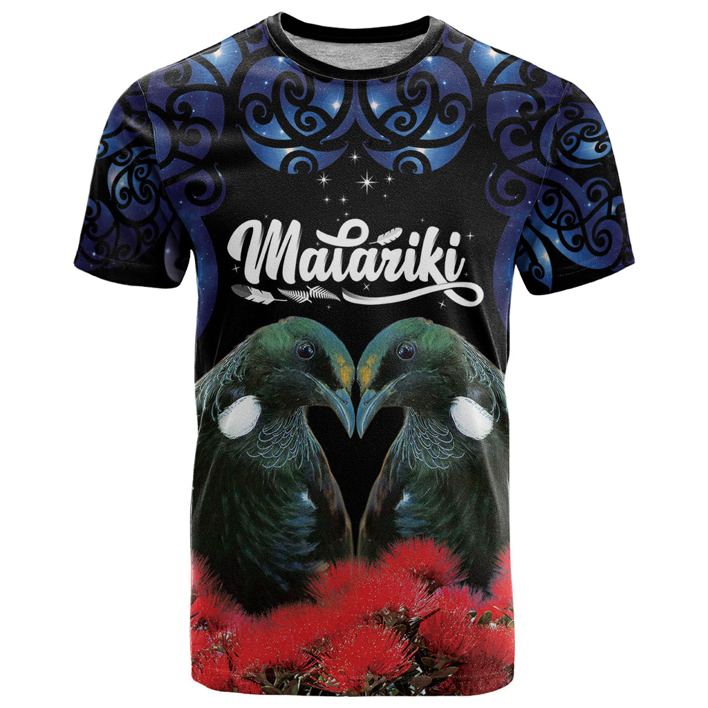 New Zealand Maori Matariki T Shirt Hongi Tui Bird Pohutukawa and Polynesia Tribal