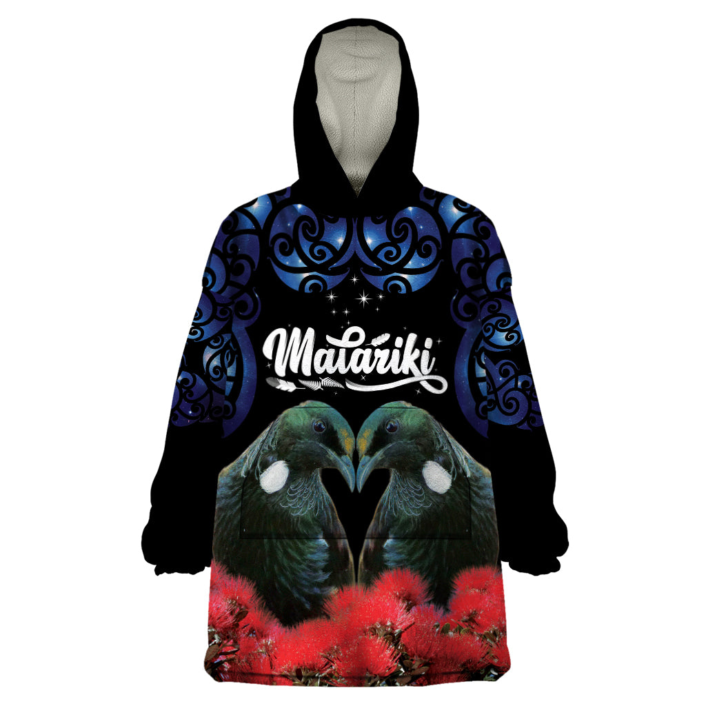 New Zealand Maori Matariki Wearable Blanket Hoodie Hongi Tui Bird Pohutukawa and Polynesia Tribal