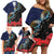 New Zealand Maori Hongi Culture Family Matching Off Shoulder Short Dress and Hawaiian Shirt Tui Bird Pohutukawa and Polynesian Pattern