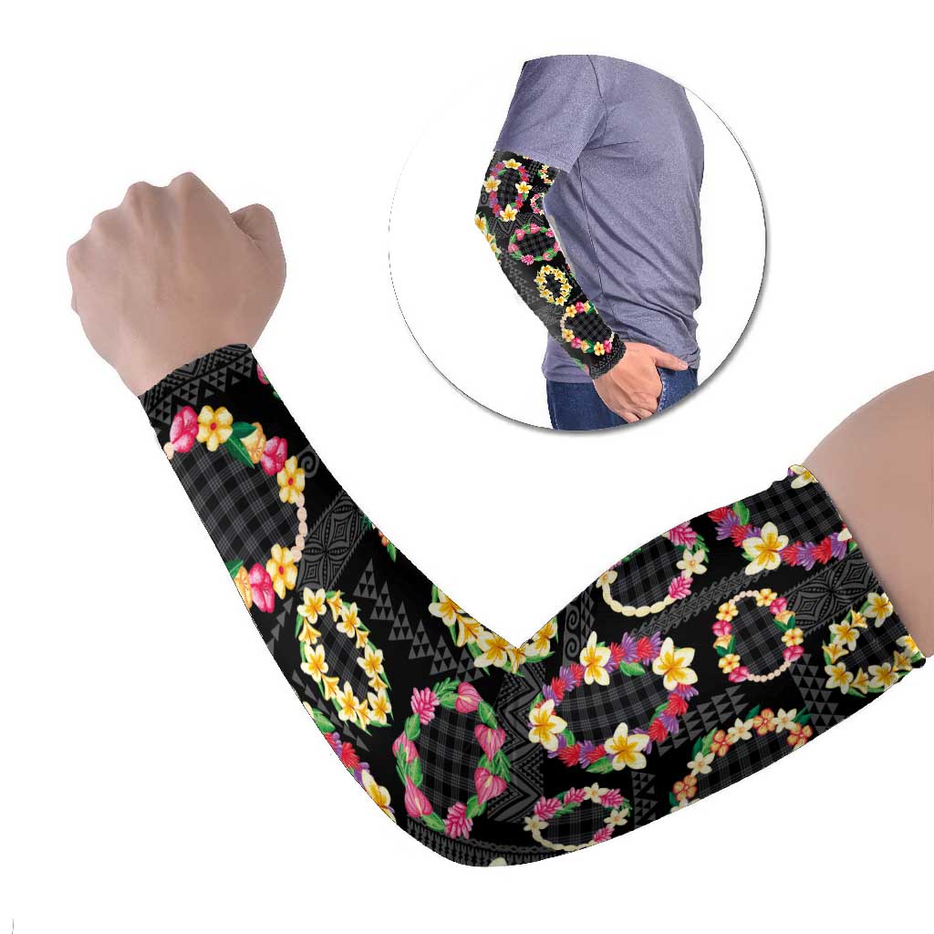 Hawaiian Kakau Tattoo Leis and Palaka Pattern Arm Sleeves Traditional Aloha Tribal Black Color LT03 Set of 2 Black - Polynesian Pride
