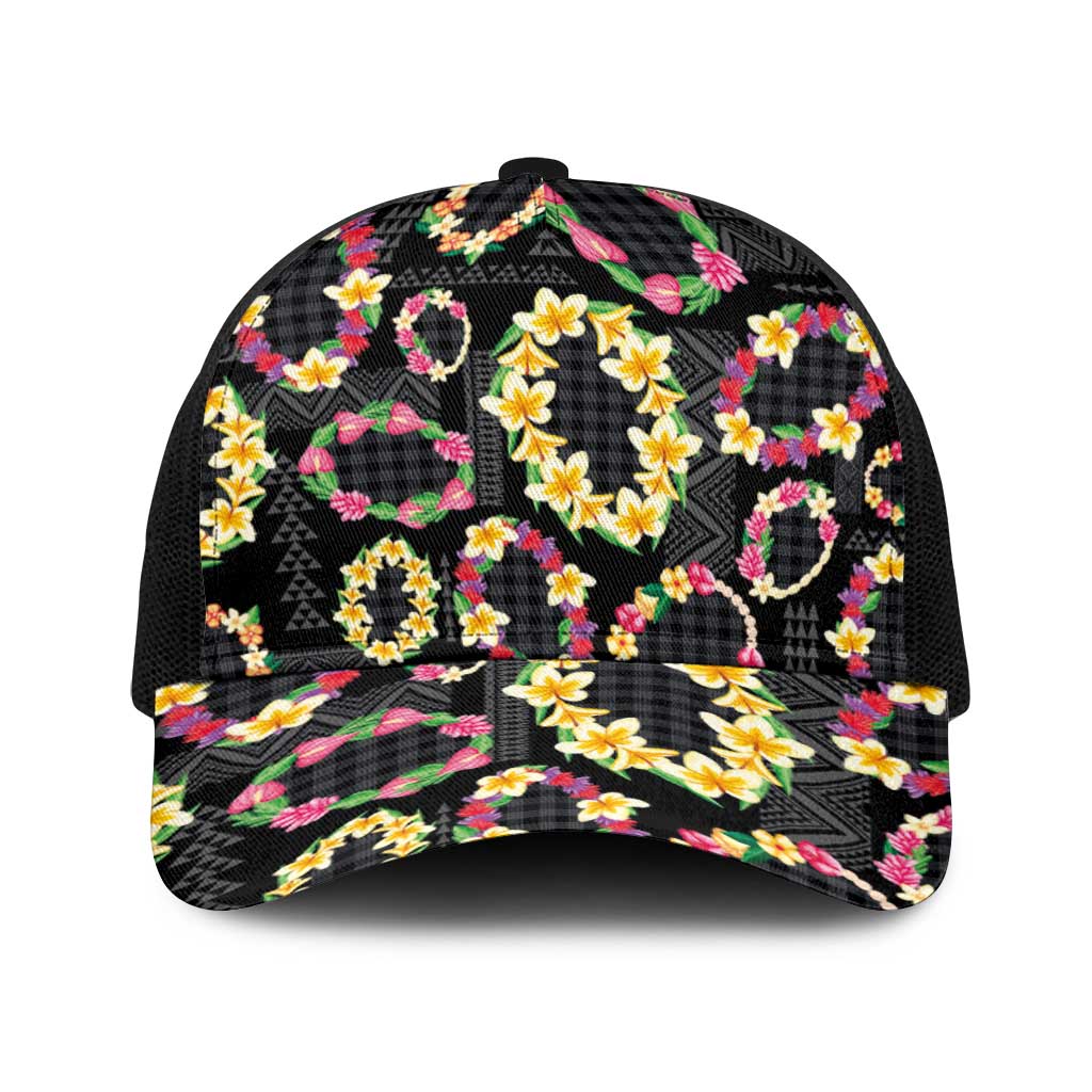 Hawaiian Kakau Tattoo Leis and Palaka Pattern Baseball Net Cap Traditional Aloha Tribal Black Color LT03 One Size Black Black - Polynesian Pride