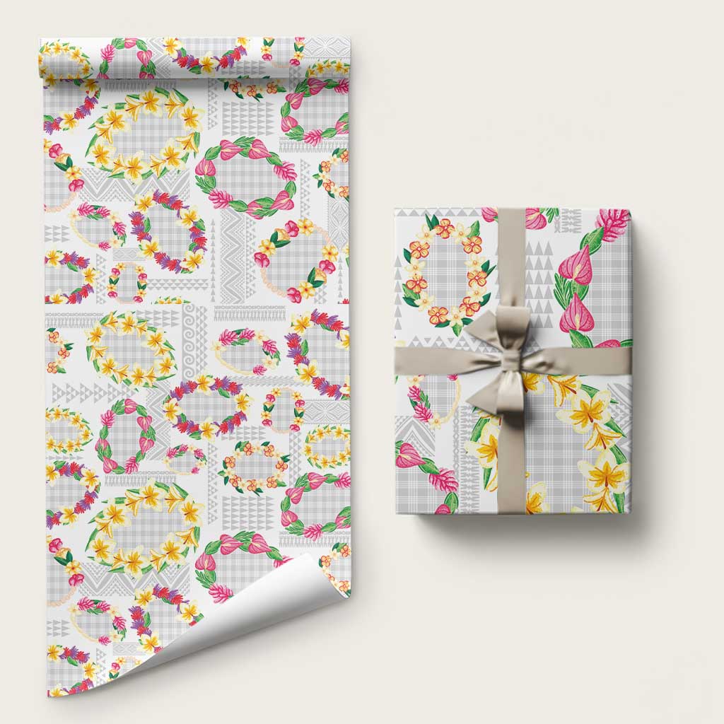 Hawaiian Kakau Tattoo Leis and Palaka Pattern Wrapping Paper Traditional Aloha Tribal White Color LT03 58" × 23" White - Polynesian Pride