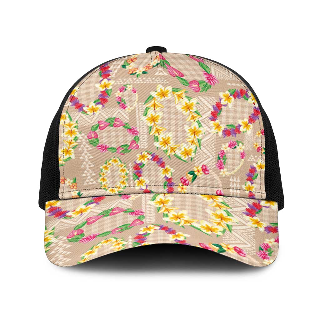 Hawaiian Kakau Tattoo Leis and Palaka Pattern Baseball Net Cap Traditional Aloha Tribal Beige Color LT03 One Size Black Beige - Polynesian Pride
