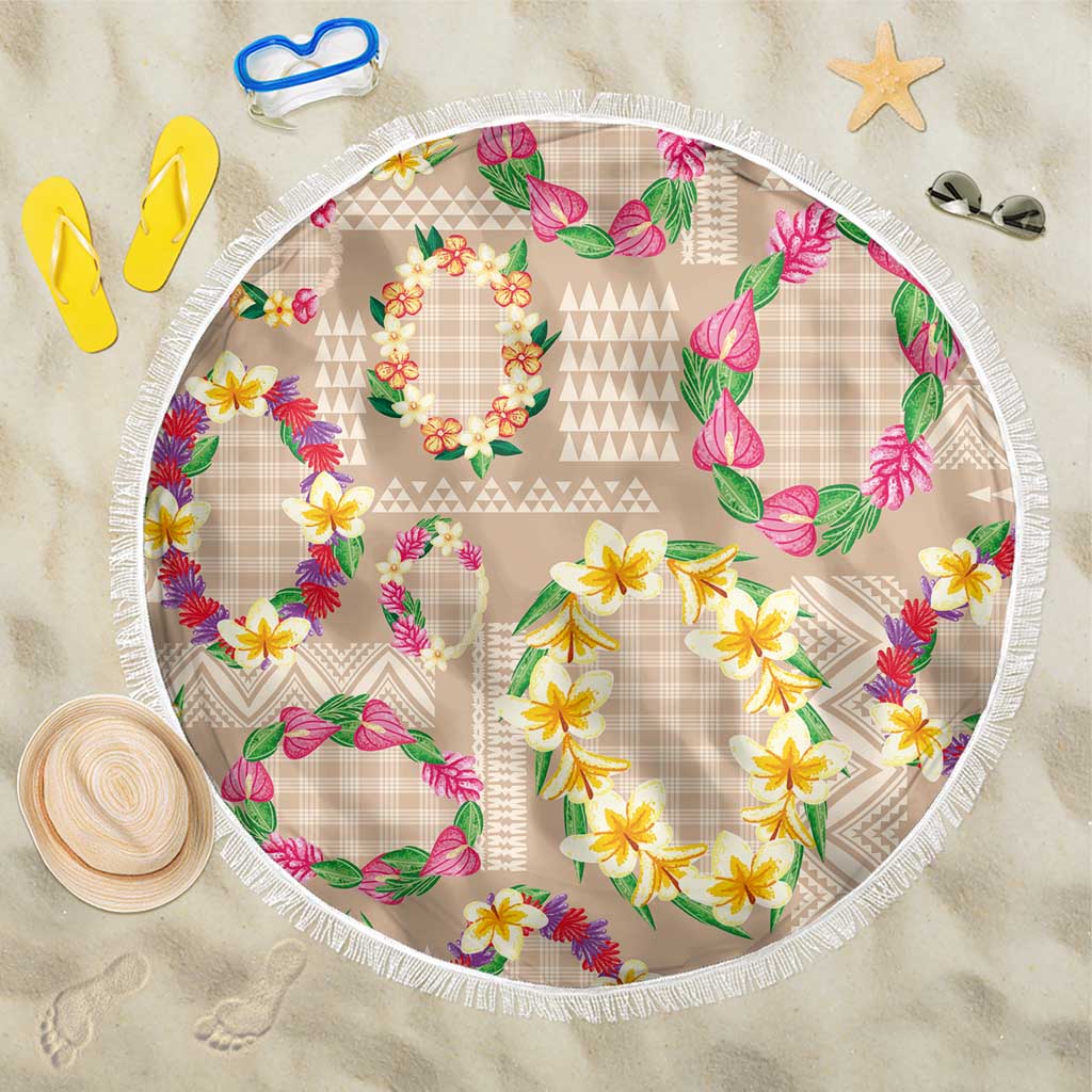 Hawaiian Kakau Tattoo Leis and Palaka Pattern Beach Blanket Traditional Aloha Tribal Beige Color LT03 One Size 150cm Beige - Polynesian Pride
