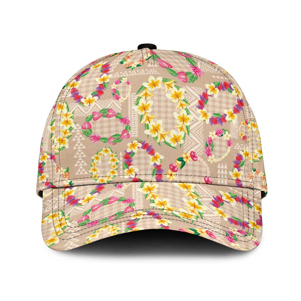 Hawaiian Kakau Tattoo Leis and Palaka Pattern Classic Cap Traditional Aloha Tribal Beige Color LT03 Universal Fit Beige - Polynesian Pride