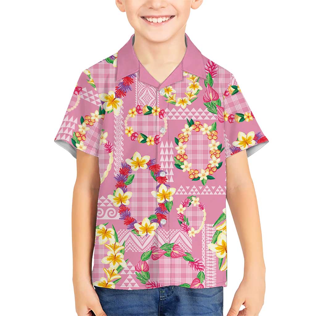 Hawaiian Leis Kid Hawaiian Shirt Kakau Tattoos and Palaka Pastel Pink Color LT03 Kid Pink - Polynesian Pride