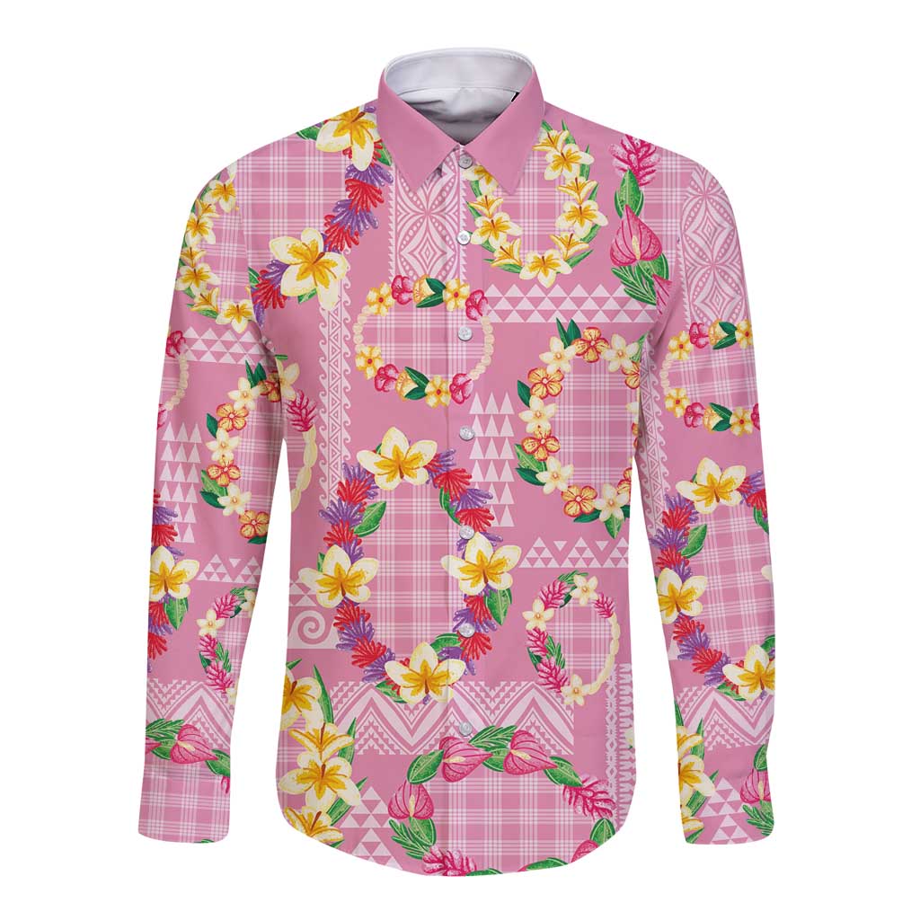 Hawaiian Leis Long Sleeve Button Shirt Kakau Tattoos and Palaka Pastel Pink Color LT03 Unisex Pink - Polynesian Pride