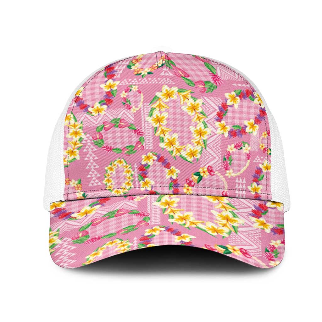 Hawaiian Leis Mesh Trucker Cap Kakau Tattoos and Palaka Pastel Pink Color LT03 One Size White Pink - Polynesian Pride