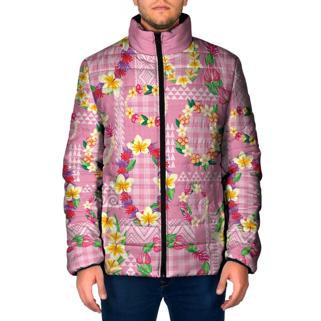 Hawaiian Leis Padded Jacket Kakau Tattoos and Palaka Pastel Pink Color LT03 Men Pink - Polynesian Pride
